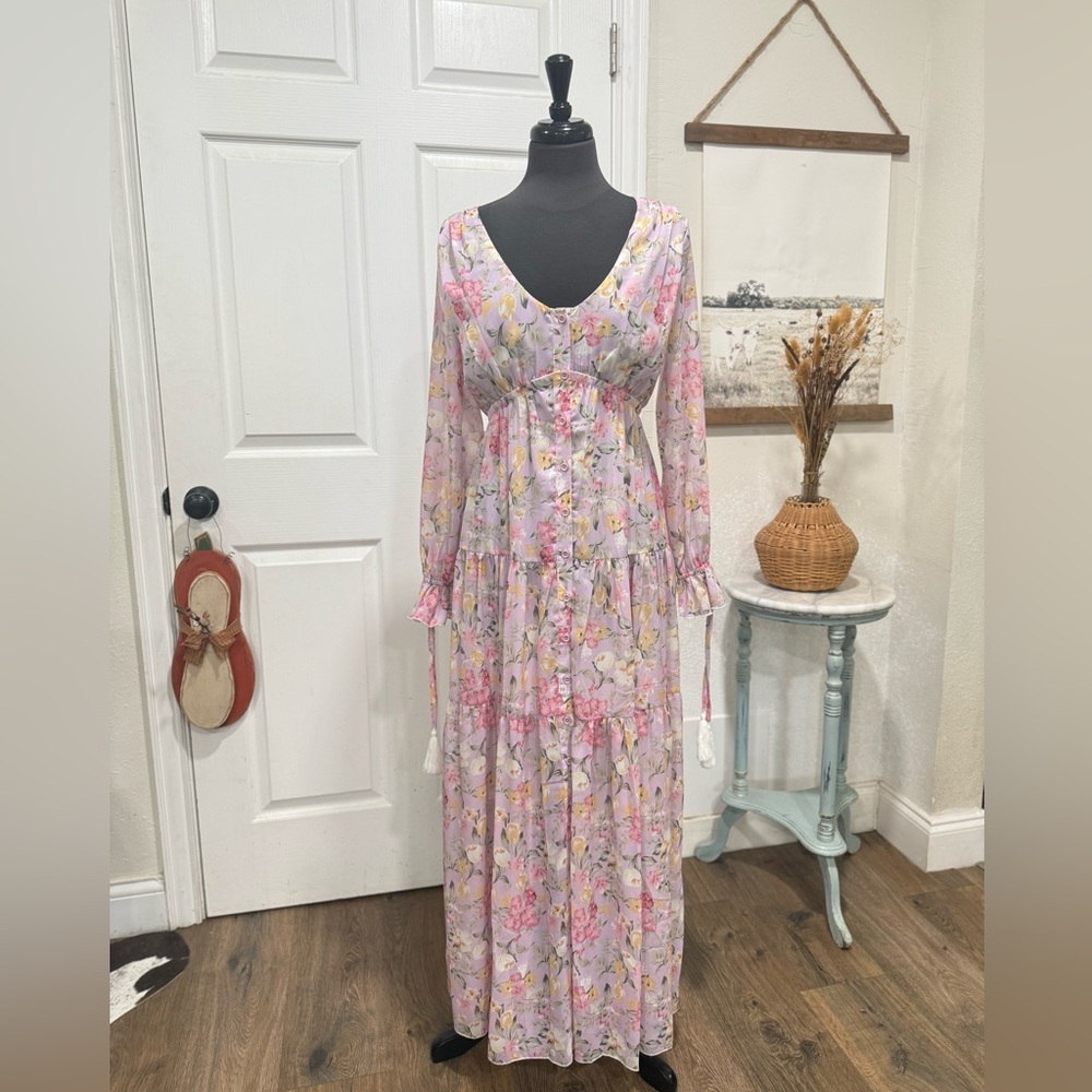 Elegant Floral Long Sleeve Maxi Dress